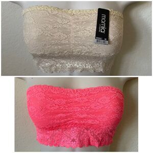 Lot Of 2 Mamia Lingerie Beige Pink Strapless Womens Lace Bandeau Bralette Size M